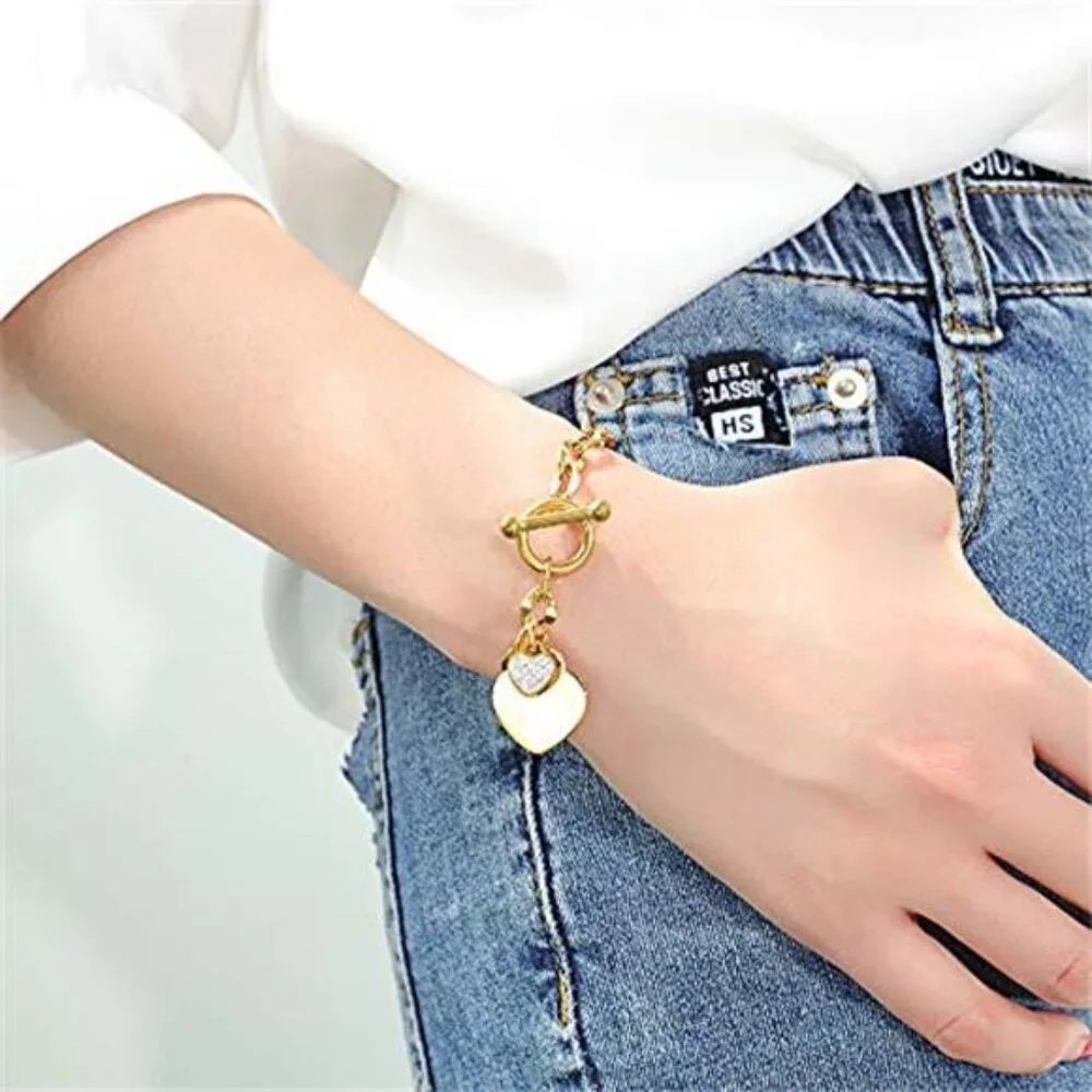 Love Heart Charm Bracelet for Women Stainless Steel Romantic Gift